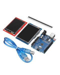 Geekcreit UNO R3 med USB-sladd och två TFT-pekskärmar på 2,8 respektive 2,4 tum
