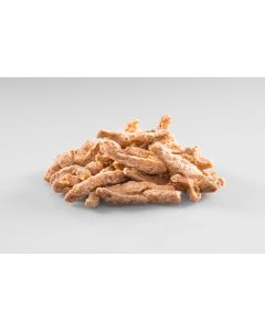 Bild på de torkade sojastrimlorna i en liten hög