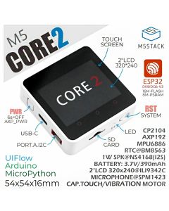 Bild på framsida med beskrivning M5Stack Core2 ESP32 med tryckskärm WIFI och BT BLE (Arduino IDE-kompatibel)